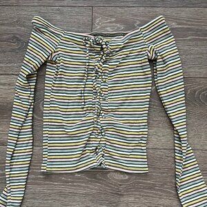 Aeropostale Seriously Soft Long Sleeve Striped Lace Up Off Shoulder Top Size XS